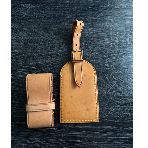 Authentic Louis Vuitton Vachetta Leather Name Luggage Tag And Poignet Set SN920 - Picture 4 of 5